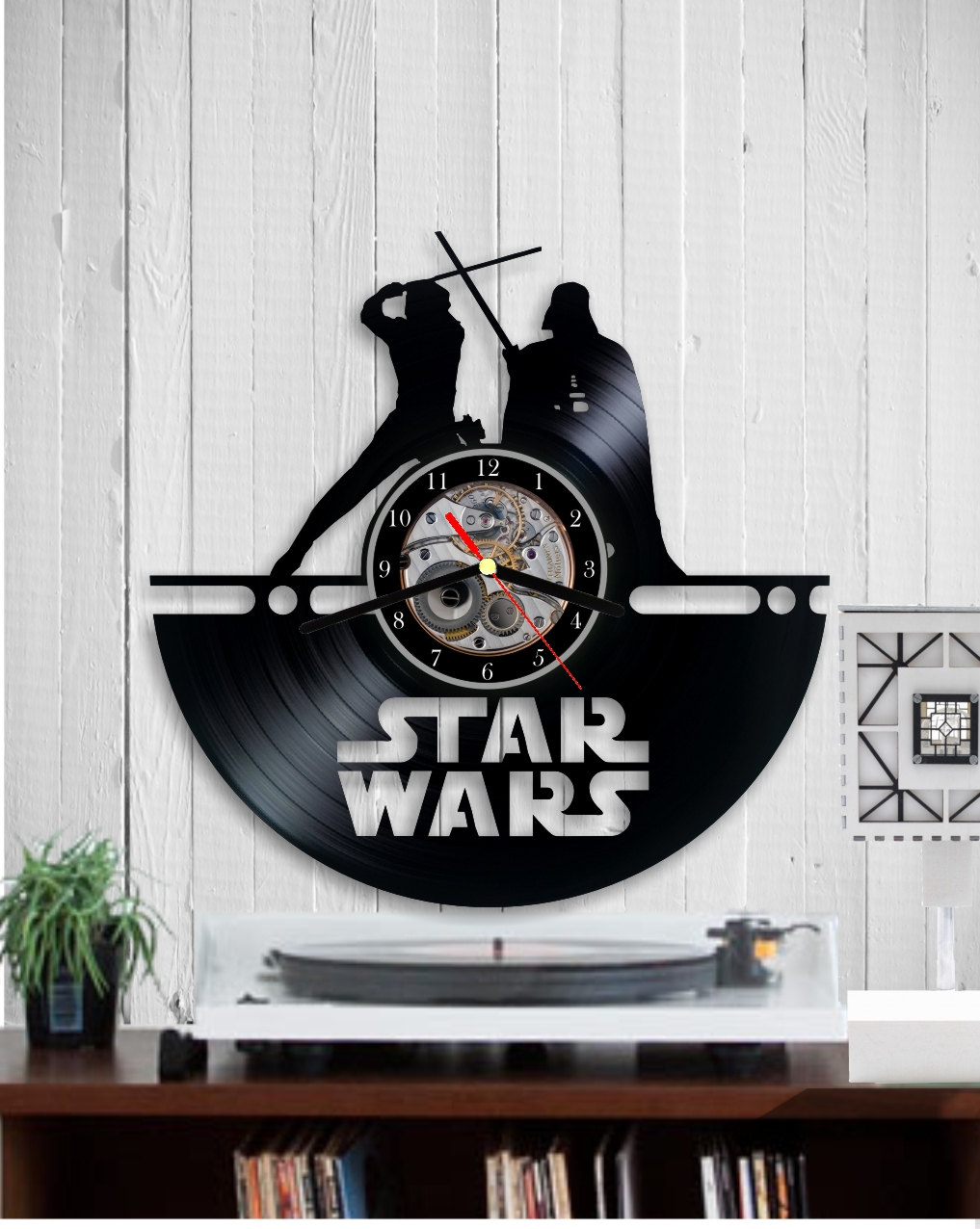 Wars Vinyl clock Luke vs Vader handmade clock Darth Vader