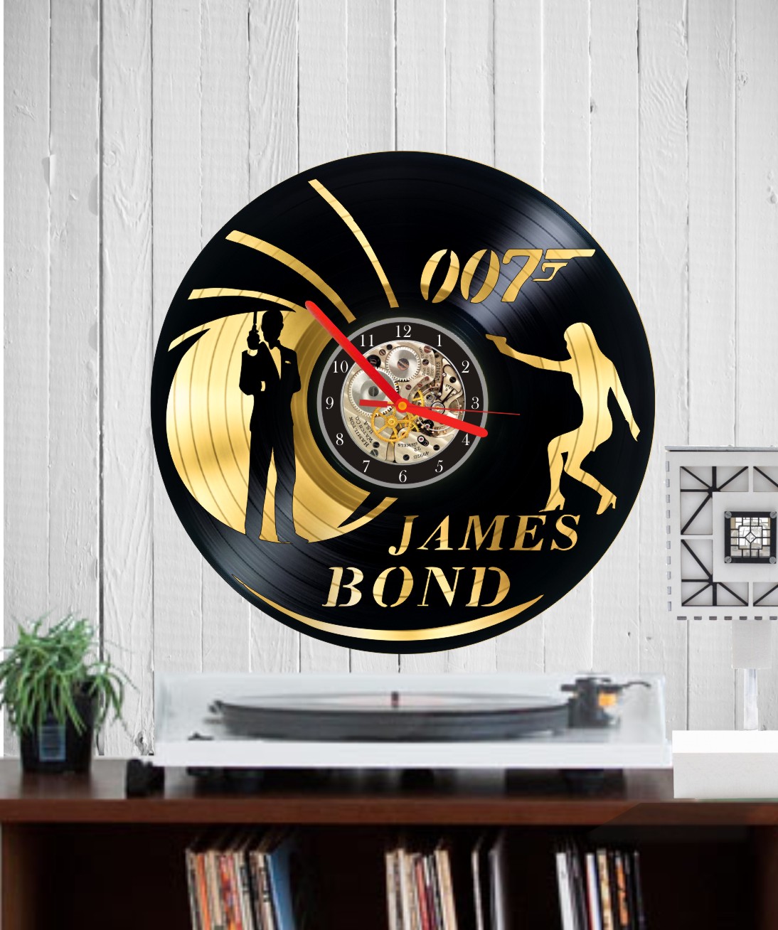 007 James Bond Vinyl Record Clock Wooden Wall Clock Handmade Home Decor Gift 