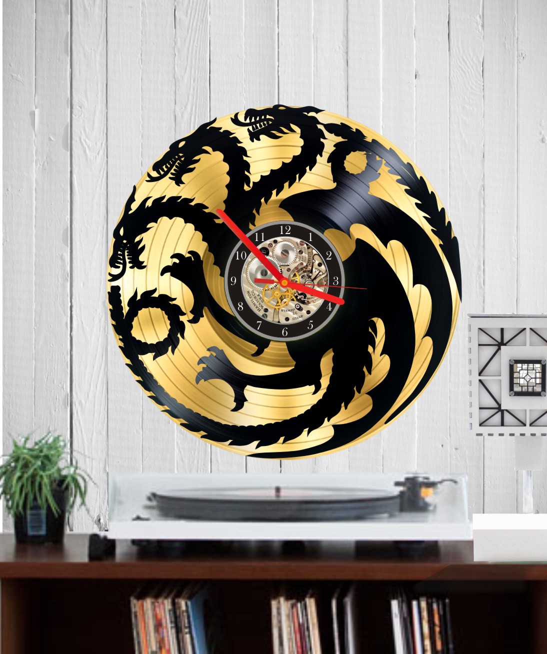 Game of Thrones House Targaryen Dragons Vinyl Record Wall Clock Room Decor Gift 